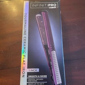 Purple Conair Infiniti Pro Flat Iron extra long crystal-infused tourmaline plate